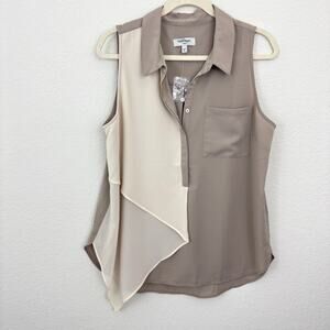 Haute Hippie Tribe Womens Flowy Sleeveless Blouse Size M Asymmetrical Neutral